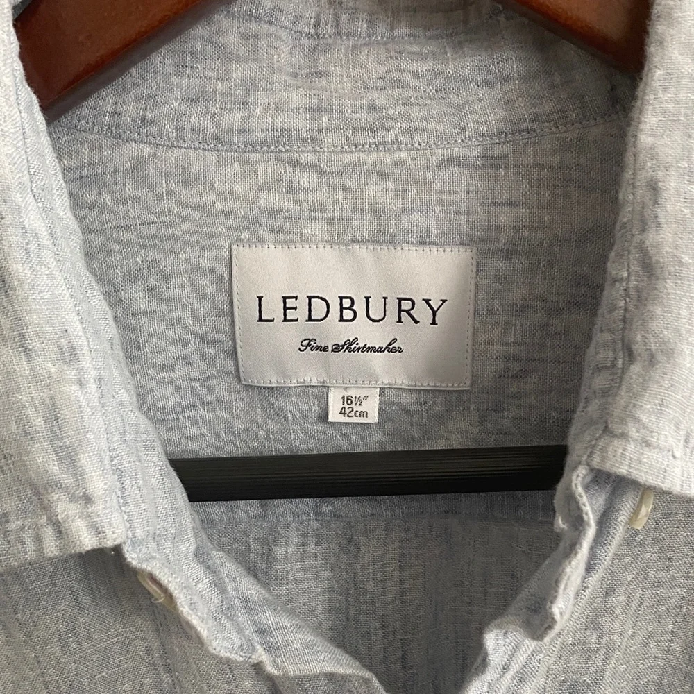 Ledbury Men's Light Blue Button Down Shirt — 100% Linen - Picture 2 of 5